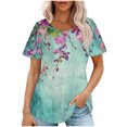 thumbnail image 1 of Hauts d'Été à Manches Courtes Femme Mode 2024 Blouses Plissées Chic Décontractées Col Rond T-Shirts de Couleur Unie (Moyen, Bleu 06), 1 of 6