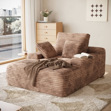 Sodrens Chaise Longue Surdimensionnée de 67 Pouces pour l'Intérieur, Canapé-Lit Rembourré en Velours Côtelé Peluche Nuage, Sofa Moderne à Assise Profonde avec Coussin de Dossier, Coussins, Canapé-Lit Confortable pour Salon, Brun