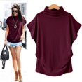 thumbnail image 3 of MesaSe Aviva Femme Col Roulé Manches Courtes Coton Uni Blouse Décontractée Haut T-Shirt Plus Kh/L, 3 of 3