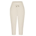 thumbnail image 4 of Wonens Capris Pantalon Jambe Droite Coupe Jambe Taille Régulière Polyester Lin Pantalon Court Pantalons Capris pour Femmes Style C-87 Beige TG, 4 of 7