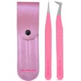 thumbnail image 1 of Fiber Tip Glitter 2 pcs Tweezers- Straight and L Shape Pink Volume Tweezers., 1 of 6