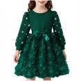thumbnail image 1 of EGNMCR Longues Robe à Manches à Col Rond pour Enfants, Couleur Unie, Robe à Col Rond à Manches Longues pour Filles, Jupe Décontractée et Confortable en Tulle avec Nœud, Robe en Polyester pour Fille, 1 of 8