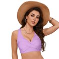 thumbnail image 3 of Huesdet Haut de Bikini pour Femmes Bretelles Spaghetti Réglables Haut de Maillot de Bain Col Rond Rembourré (Violet, P), 3 of 9