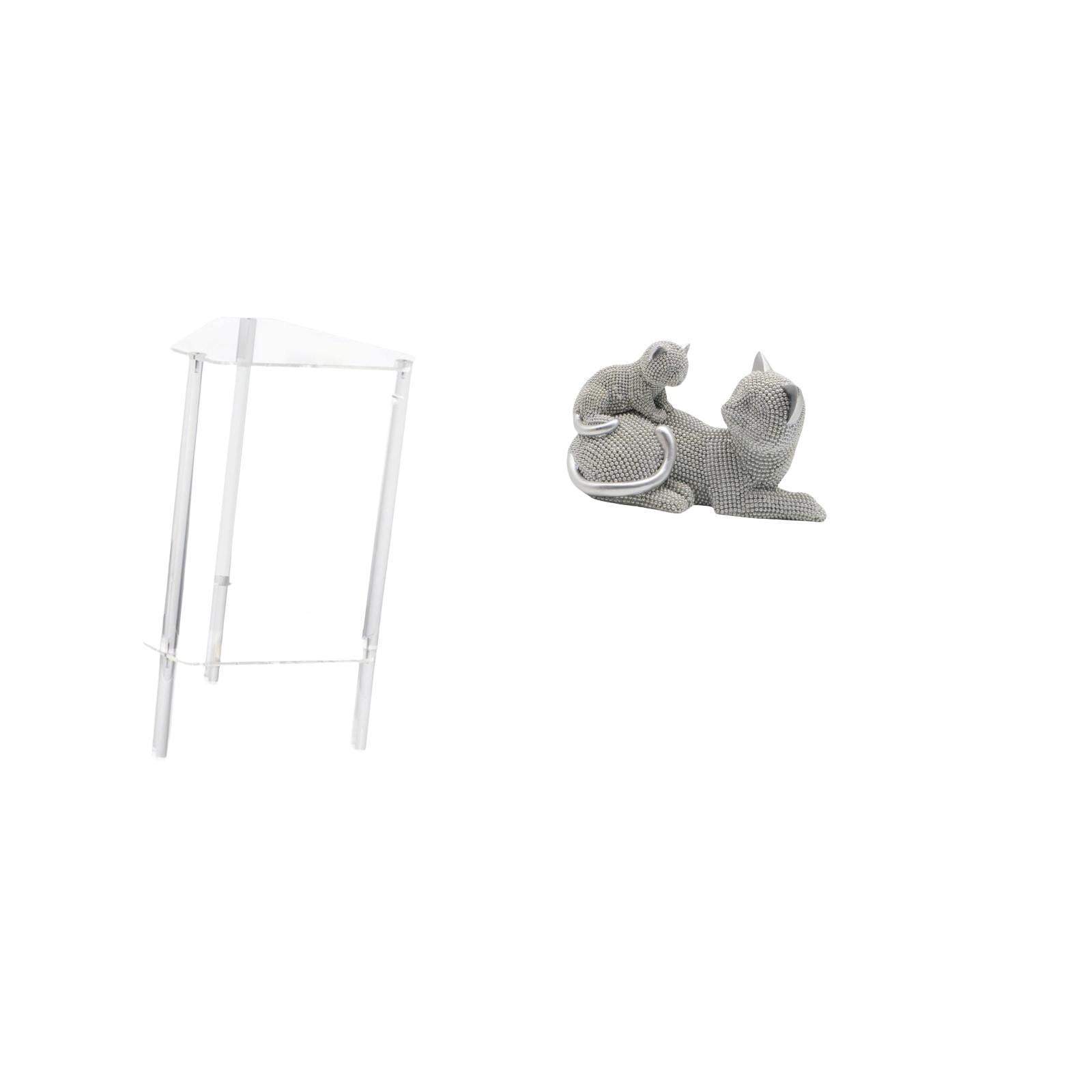 Siruishop Minimalist Clear Acrylic Cat Sculpture Side Table Nightstand Modern Bedside Cabinet End Table Decorative Figurine Animal Statue Art Crafts for Living Room Bedroom Home Office