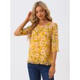 thumbnail image 3 of INSPIRE CHIC Women's Saint Patrick's Day Floral Print Chiffon Ruffle 3/4 Sleeve Flowy Blouse Yellow XL, 3 of 5