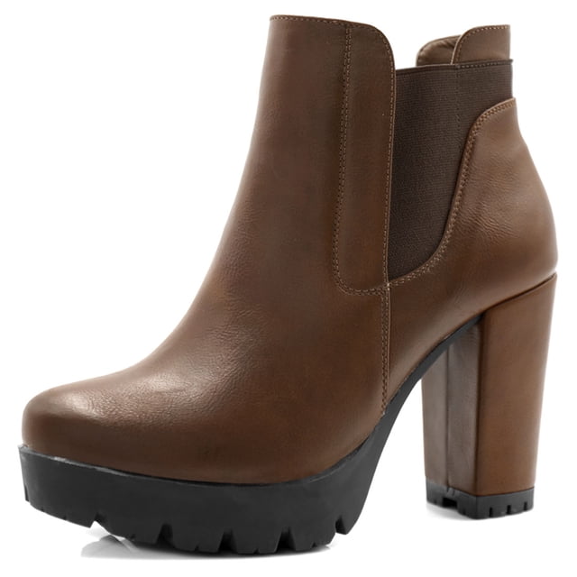 Unique Bargains Bottes Chelsea à Plateforme à Talons Hauts Épais à Fermeture Éclair pour Femmes