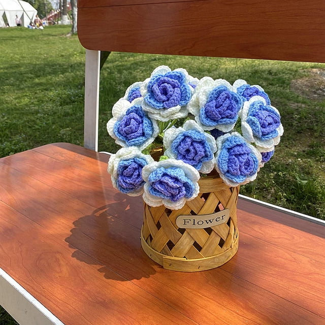 TopLLC Knitted Roses Hand Woven Rose Simulation Yarn Knitted Bouquet Floral Decoration Gift on Clearance