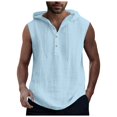 thumbnail image 1 of Qopobobo Mens Muscle Shirts Tank Top Mens Solid Color Simple Csual Fashion Drawstring Button Hooded Vest Top Light Blue,S, 1 of 5