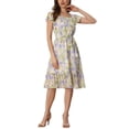 thumbnail image 1 of INSPIRE CHIC Robe pour Femme Florale à Encolure Carrée, Manches Volantées Style Cap, Midi à Volants, Robe d'Invitée de Mariage TG Violet Pâle, 1 of 6