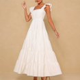 thumbnail image 4 of Jusqu'à 60 % de Rabais! pstuiky Robes d'Été Femmes Été Boho Smockées Robes de Plage Sans Manches à Bretelles Florales Fluides à Étages Fête Midi Décontractée Robe d'Été Loisirs Soldes Aujourd'hui Liquidation Blanc, 4 of 7