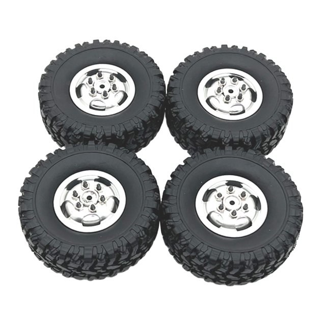 lionlar 4 Pieces RC Car Wheels and Tires RC Tires with Wheel Rim,Replace RC Upgrade Part Argent