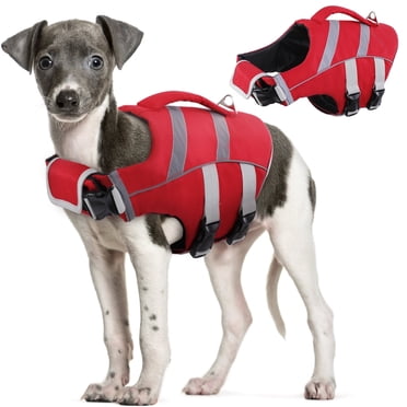 Kuoser Dog Life Jacket with Reflective Stripes, Adjustable Dog Life Vest, Red, S