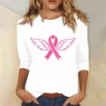 thumbnail image 1 of Jsaierl Pink Ribbon Graphic Tops for Women Breast Cancer Shirts 3/4 Sleeve Crew Neck Pullover Fight Cancer Tees In October Blouses, 1 of 5