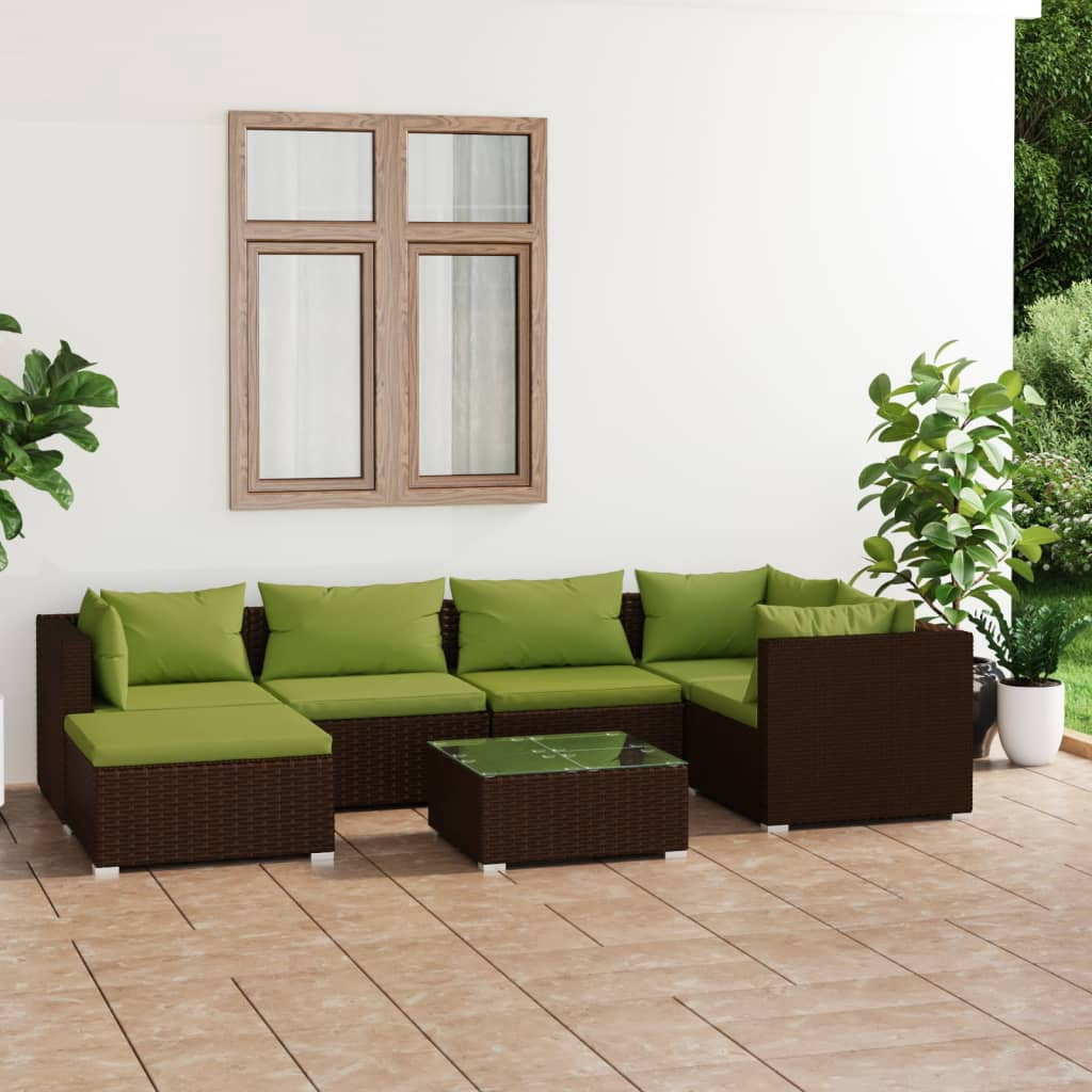 vidaXL 7 Piece Garden Lounge Set with Cushions Poly Rattan Brown