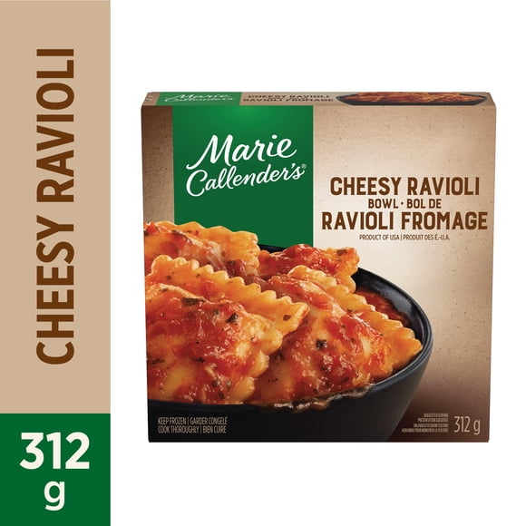 Marie Callender’s Cheesy Ravioli Bowl Frozen Dinner, Ravioli Stuffed with Ricotta Style Cheese, Mozzarella, Parmesan, and Romano Cheeses in Marinara Sauce, Frozen Meal, 312g