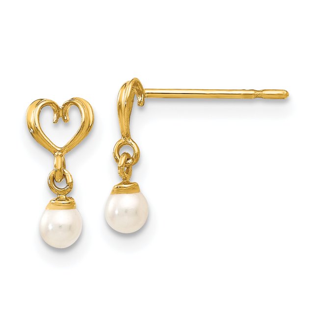 Boucles d'Oreilles Pendantes en Or Jaune 14K Madi K FW Perle Cultivée Cœur