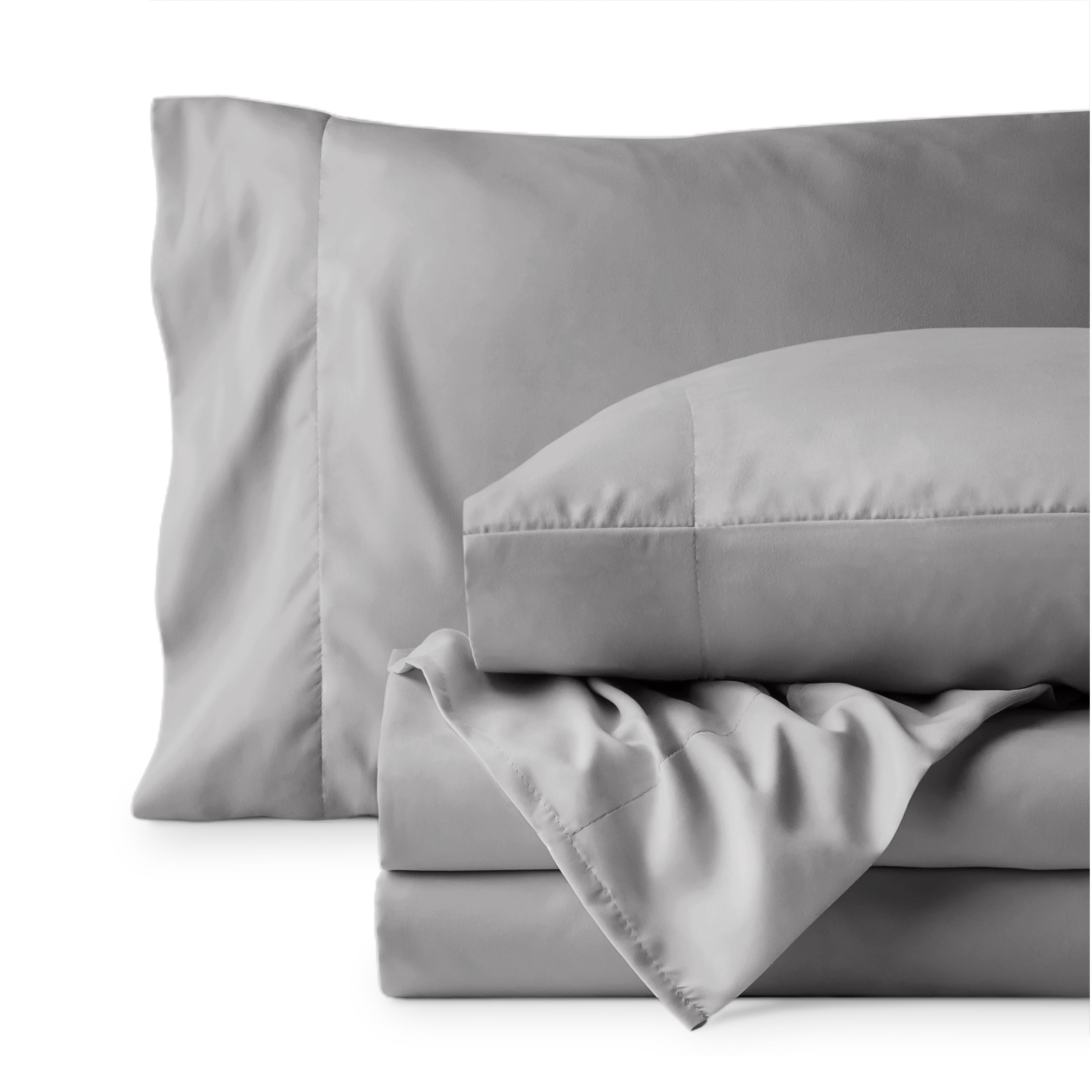 Ensemble de Draps en Microfibre Ivy Union - Respirant - Poche Profonde, Très Grand Simple, Gris Pâle