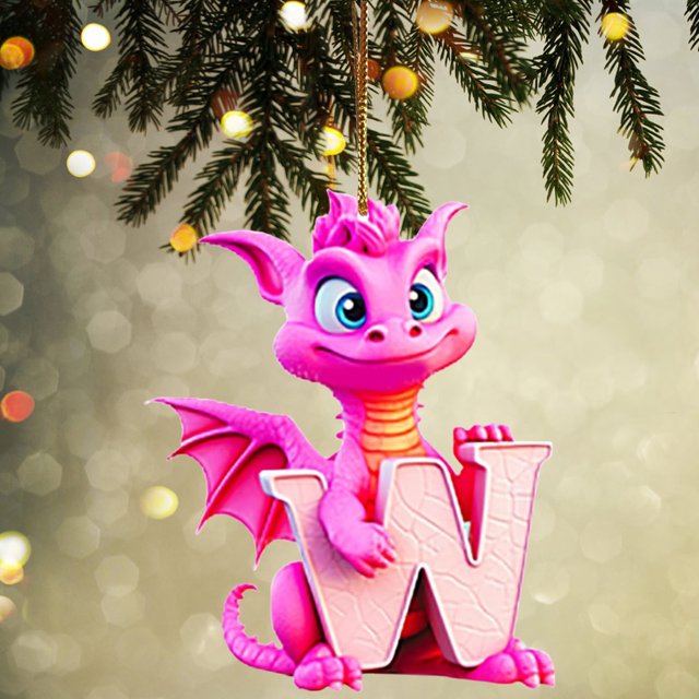 Fridja Personalized Dinosaur Christmas Ornament 26 Letters Hanging Pendant Ornaments 2024 Plastic Initial Monogram Xmas Tree Decorations with Hanging Rope Unique Customized Fun Gift for Kids