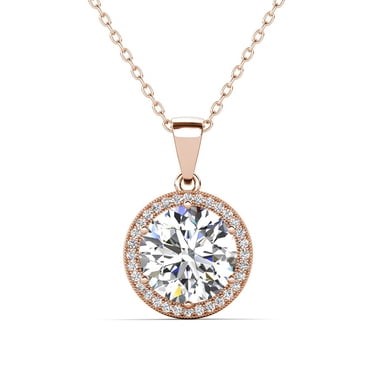 Cate & Chloe Sophia 18k Rose Gold Plated Halo Necklace with Simulated Diamond Crystals for Women