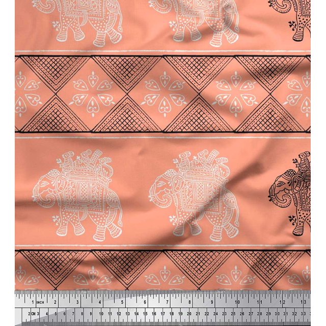 Soimoi Tissu Poly Georgette Imprimé Floral & Éléphant au Mètre 52 Pouces de Large