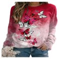 thumbnail image 1 of QJUHUNG Sweat-Shirt Décontracté à Manches Longues pour Femmes Papillon Imprimé Graphique Floral Pull Léger, 1 of 3