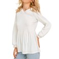 thumbnail image 3 of Femmes Plissée Ourlet Lanterne Manches Longues Hoodie de Couleur Unie, 3 of 6