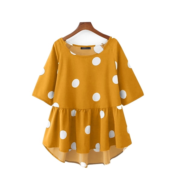 ZANZEA Women Summer Casual Dot Prints Short Sleeve Tunic Blouse