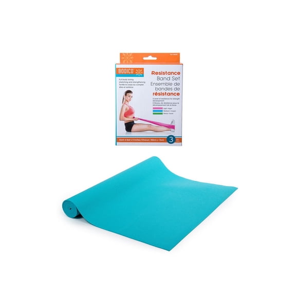 Bodico Non-Slip Yoga Mat and Exercise Resistance Bands Set for Fitness, Blue