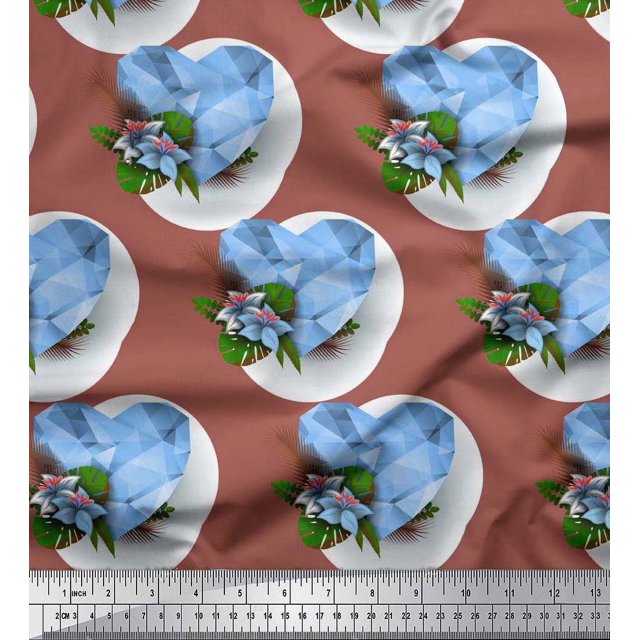 Soimoi Poly Georgette Fabric Tropical Flower & Heart Printed Fabric 1 Yard 42 Inch Wide