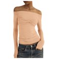 thumbnail image 1 of Women's Fashion Off Shoulder Long Sleeve Tees Slim Fit Stretchy Top - Solid Color, Backless, Perfect for Spring, Fall and Various Occasions, 1 of 3