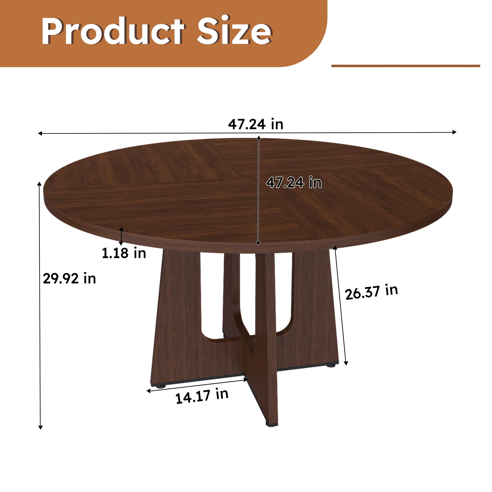 Noble House 47" Round Dining Table for 4,Farmhouse MDF Circle Table with Wood Grain Finish,Walnut
