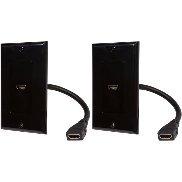 Buyer's Point HDMI Wall Plate with 6-Inch Pigtail Built-In Flexible Hi-Speed HDMI Cable with Ethernet, 2-Piece Decora, Single Outlet Port Insert, Perfect for Home Theater Systems Pack of 2 black