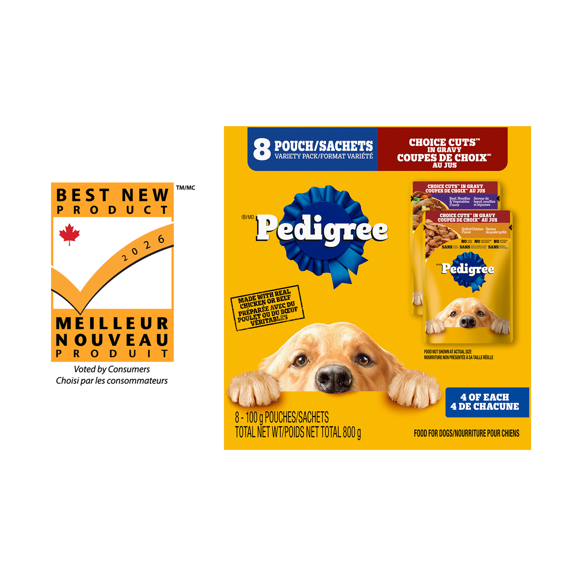 Pedigree Adult Wet Dog Food Choice Cuts in Gravy Beef, Noodles & Vegetable and Grilled Chicken Flavour Pouch Variety 800g