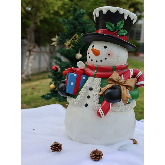 Snowman Statue avec Lumières LED Décor de Noël Alimentée par Batterie Usage Intérieur Uniquement