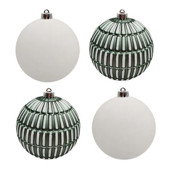 Lot de 4 décorations de Noël « Holiday Time » texturées incassables de 150 mm, vert et blanc