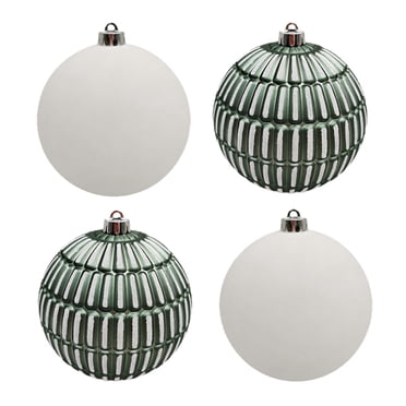 Holiday Time 4-Count Green and White Shatterproof Textured Christmas Ornaments, 150MM
