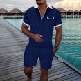 thumbnail image 2 of FhsagQ Men's Shirts Mens Shirts Tops Xsmall Male Casual Striped Gradient Ramp Print Two Piece Suit Zipper Short Sleeve Top Blouse Suit Drawstring Pocket Short Set Dark Blue L, 2 of 4