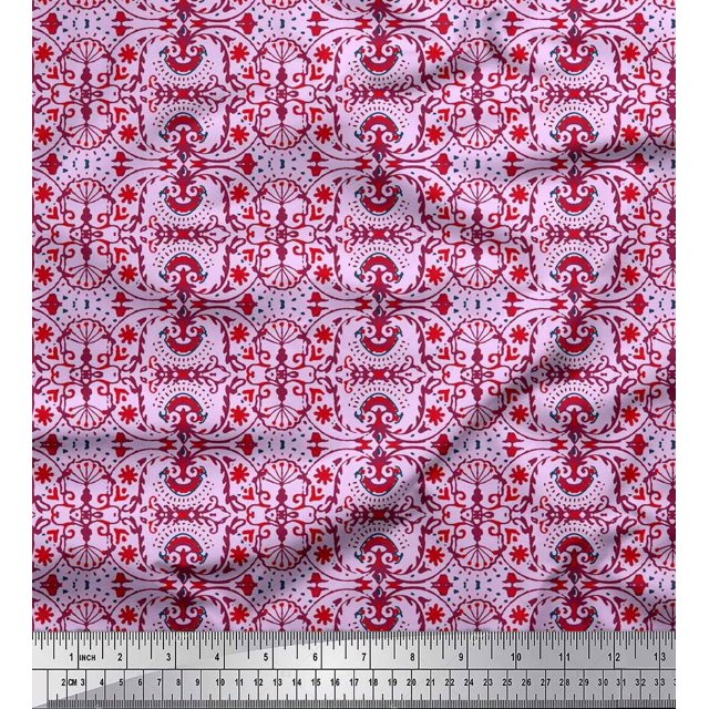 Soimoi Viscose Chiffon Fabric Damask Ethnic Print Sewing Fabric Yard 42 Inch Wide