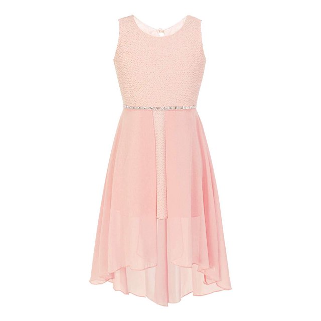 Oyolan Robe Sans Manches à Paillettes et Strass pour Enfants, Robe de Demoiselle d'Honneur en Chiffon, Robe de Fête de Mariage, Robe de Bal, Rose 12
