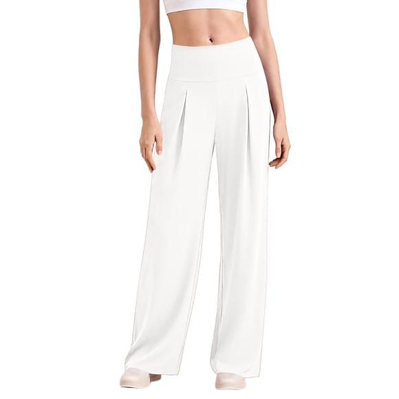Womens Dress Pants, Yigetop Women Wide Leg Stretchy Work Pants High Waisted Business Casual Trousers Slacks for Women Loose Pull on Comfy Pant Trousers Pants for Women White S