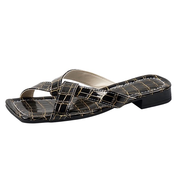 B91xZ Womens Flat Sandals Two Strap Slide Sandals Open Toe,Black 8