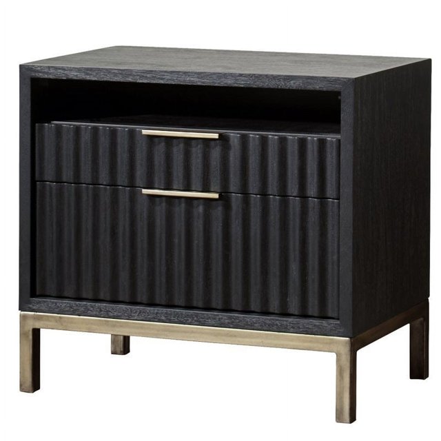 Bowery Hill Table de Chevet 2 Tiroirs en Acajou Noir Transparent