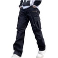 thumbnail image 2 of AherBiu Cargo Pants For Men Drawstring Elastic Waisted Wide Leg Pants With Zipper Multi Pockets Outdoor Casual Loose Trousers, 2 of 5