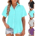 thumbnail image 2 of Mrzvby Chemise en Lin Grande Taille à Boutons pour Femmes Hauts d'Été Blouse à Manches Courtes Décontractée Col Rabattu Chemises Habillées Col en V Blouses de Travail Hauts à Col Hauts de Plage, 2 of 6