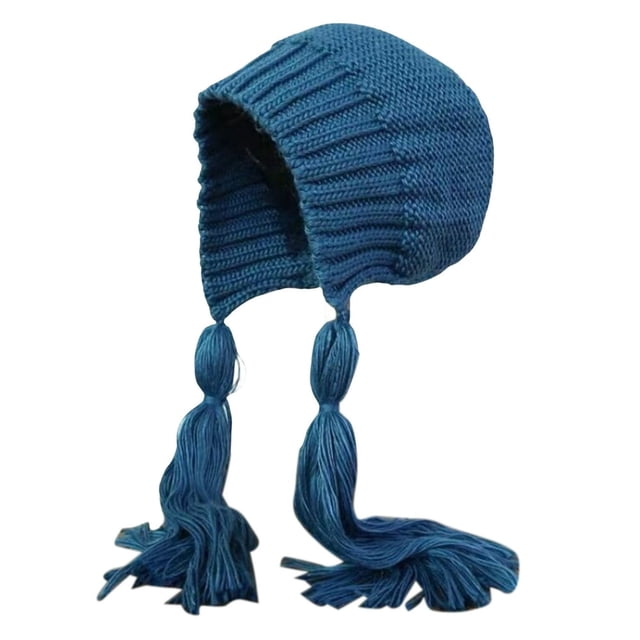Autumn WInter Women Beanie Hat Braided Fringe Solid Color Ear Protection Dome Brimless Beanie Cap for Daily Wear