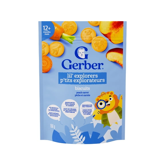 GERBER Lil' Explorers Peach Carrot Biscuits, 12 Months & Up, Made With Real Peach and Carrot