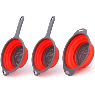 Passoire de Cuisine Pliable en Silicone, Bonison Passoire Pliante avec Poignée, Passoire de Cuisine en Silicone de Qualité Alimentaire Gain de Place Passoire Pliante Passoire, (Rouge, 3 Pcs)