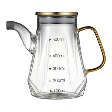 Bouteille d'Huile, Grande Bouteille d'Huile de Cuisson en Verre avec Mesure, Bouteille d'Huile avec Poignée en Verre Borosilicaté Élevé, Contenant de Liquide de Cuisine Verseur avec Couvercle pour Barbecue, Grande Huile de Cuisson 500 ml