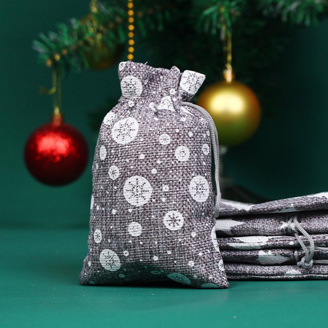 Mashaouyo Clearance Christmas Drawstring Pocket Snowflake Cotton Linen Gift Bag Linen Candy Storage Bag