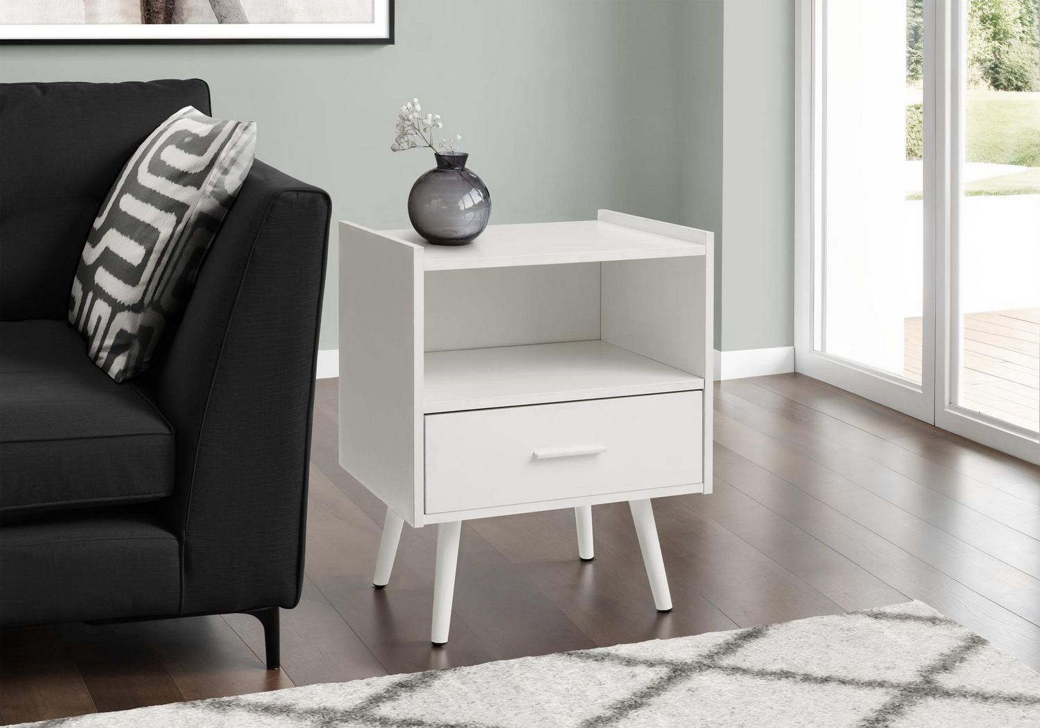 Monarch Specialties Table D'appoint, Table D'appoint, Bout, Tiroir De Rangement, Table De Nuit, Chambre À Coucher, Salon, Stratifié Blanc, Contemporain, Moderne